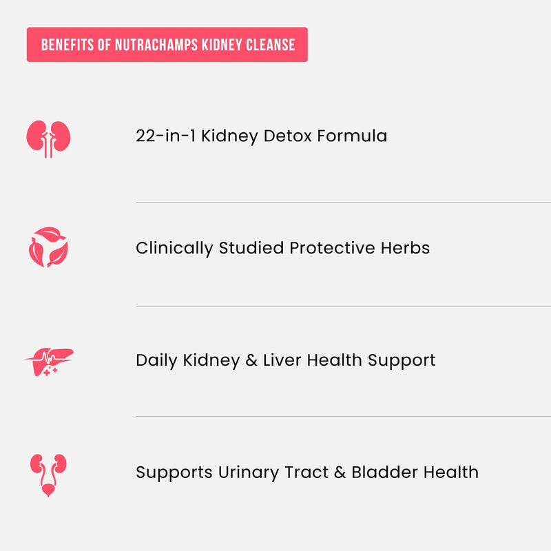 NutraChamps Kidney Cleanse Detox | 22-in-1 Kidney Support Supplement | Cranberry Pills Extract | Extra Strength & Flush Premium Formula | Urinary Tract Health for Women & Men | 60 Vegan Capsules
