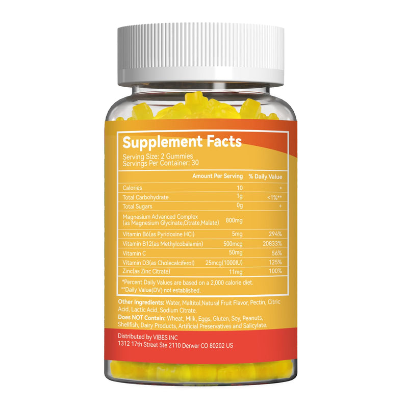 Magnesium Complex Gummies 800mg with Zinc & B6, B12, C, D3, 60 Count | High Absorption Glycinate, Citrate, Malate, Magnesium Complex for Women Men, Non-GMO, Gluten-Free, Pineapple Flavor 60 Count (Pack of 1)