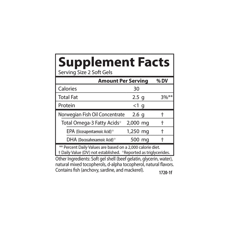 Carlson - Maximum Omega 2000, 2000 mg Omega-3 Fatty Acids Including EPA and DHA, Wild-Caught, Norwegian Fish Oil Supplement, Sustainably Sourced Fish Oil Capsules, Lemon, 60 Softgels 60 Count (Pack of 1)
