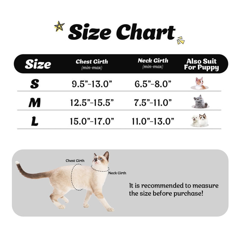 Supet Cat Harness and Leash Set for Walking and Small Dog Soft Mesh Harness Adjustable Vest with Reflective Strap Comfort Fit for Pet Kitten Puppy Rabbit M (Chest: 12.5" - 15.5") Black - BeesActive Australia