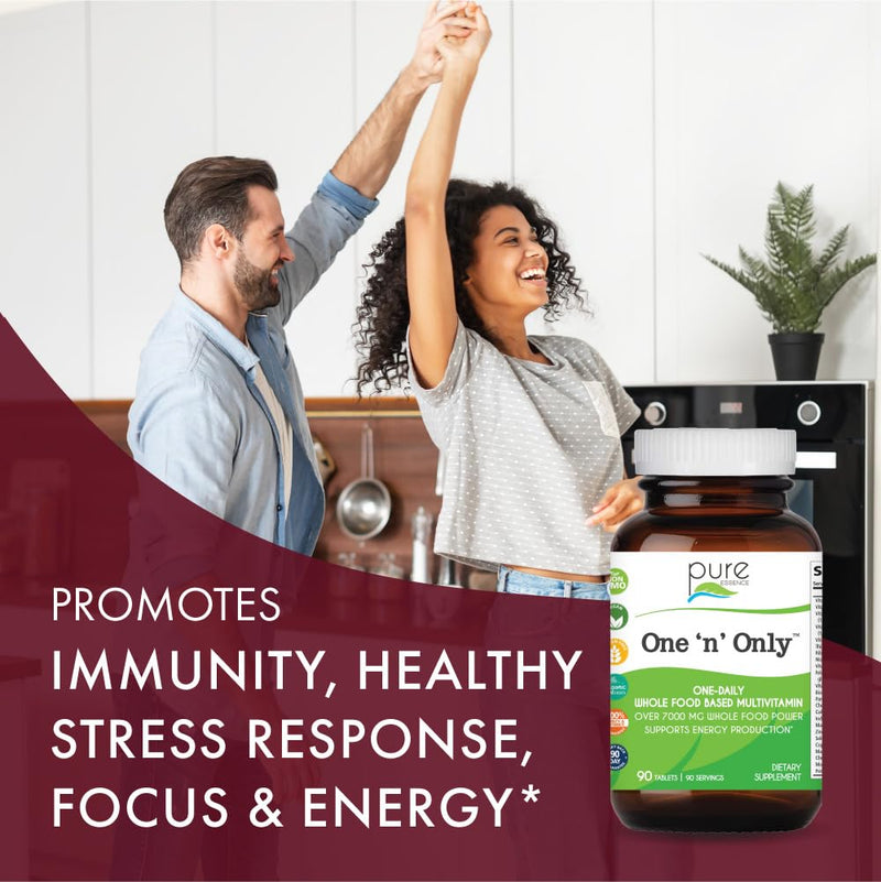 One n Only Whole Food Multivitamin by Pure Essence - Super Energetic Once a Day with Superfoods, Minerals, Enzymes, Vitamin D, D3, B12, Biotin - 90 Tablets 90 Count (Pack of 1)