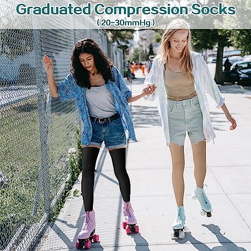 2 Pairs Compression Stockings for Women & Men,20-30mmHg Thigh High Compression Socks,Closed Toe Medical Compression Socks with Silicone Dot Band-Best Support for Nursing Sports Varicose Veins Closed Toe--beige Medium