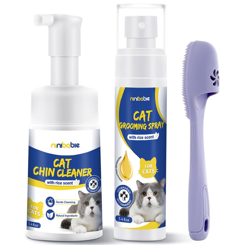 Cat Acne Chin Cleaner,Removes Cat Chin Blackheads with Grooming Spray,Equipped with Cleansing Brush cat chin kit