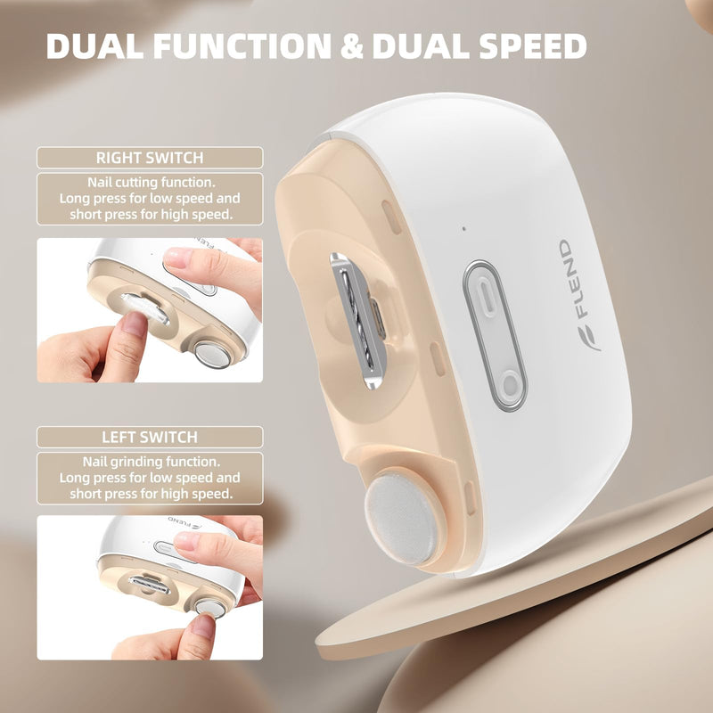 Electric Nail Clipper, Electric Nail Trimmer Suitable for Children, Adults, and Elderly, Automatic Nail Clipper with 2 Adjustable Speeds, Nail Clippers with LED Light and Chip Storage Box Beige