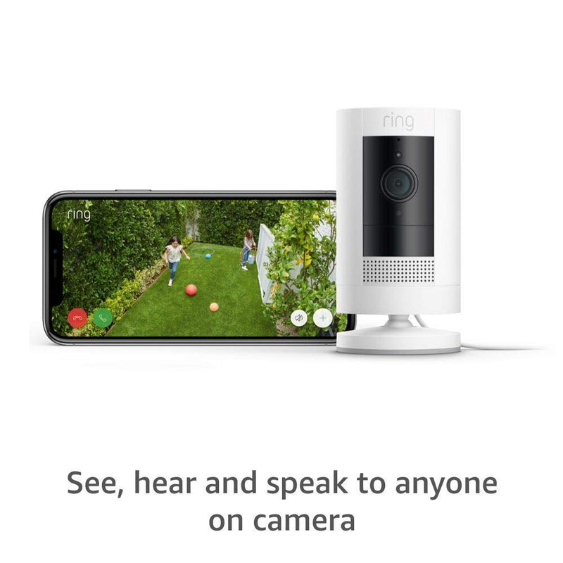 Ring Stick Up Cam Plug-In | Weather-Resistant Outdoor Camera, Live View, Color Night Vision, Two-way Talk, Motion alerts, Works with Alexa | White Device Only 1 Camera - BeesActive Australia