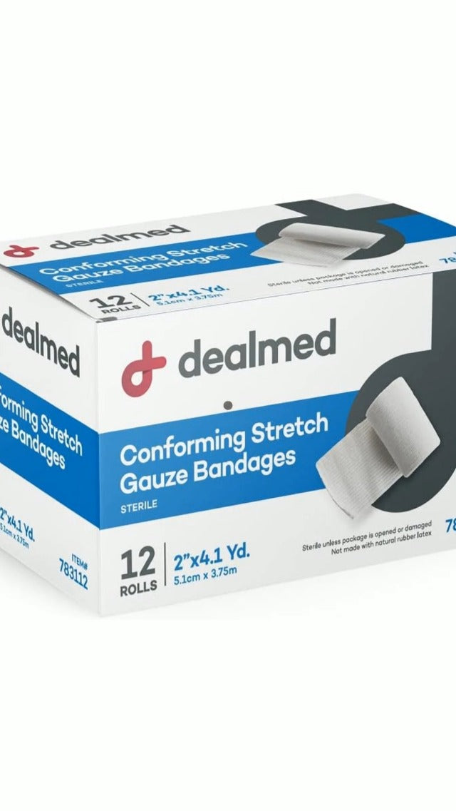 Dealmed 3" Sterile Conforming Stretch Gauze Bandages, 4.1 Yards Latex Free Stretched Dressing Wrap, Medical Non-Adherent Wound Care Mesh Bandages (Box of 12 Rolls) (Pack of 4) 3 Inch (Box) (Pack of 4)