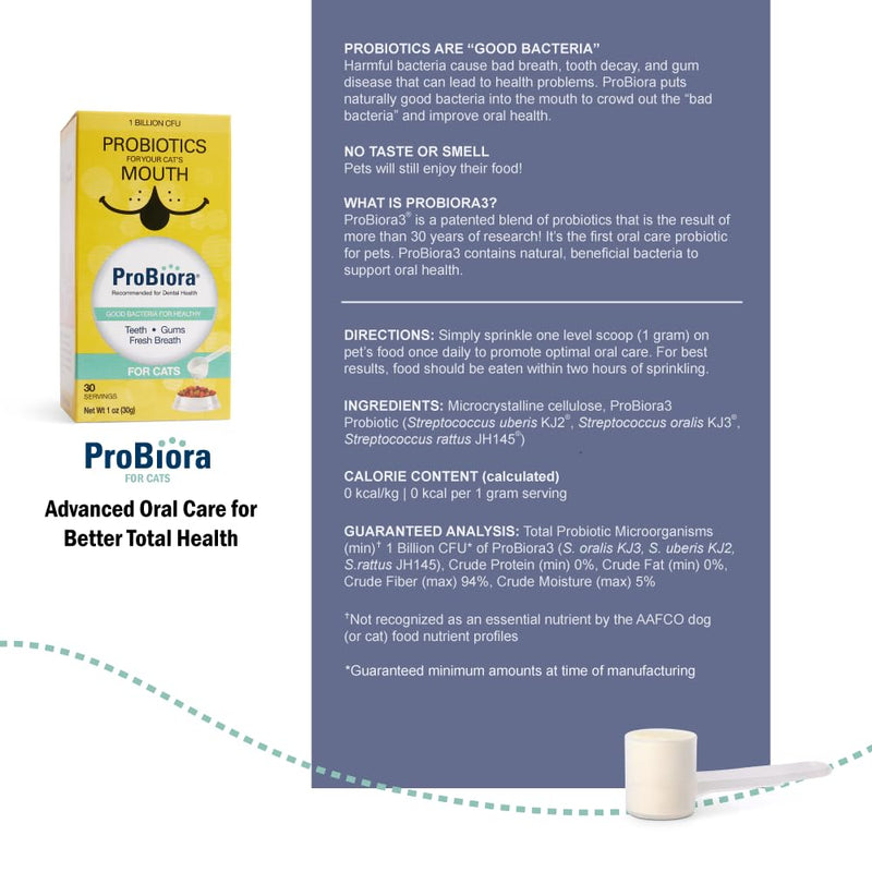 Probiora for Cats | Oral Care Probiotic Supplement | Pet Probiotics to Reduce Bad Breath | Cat Nutritional Supplement for Dental Health | 30 Servings (Jar) (30 Serving (Pack of 1), Jar) - PawsPlanet Australia