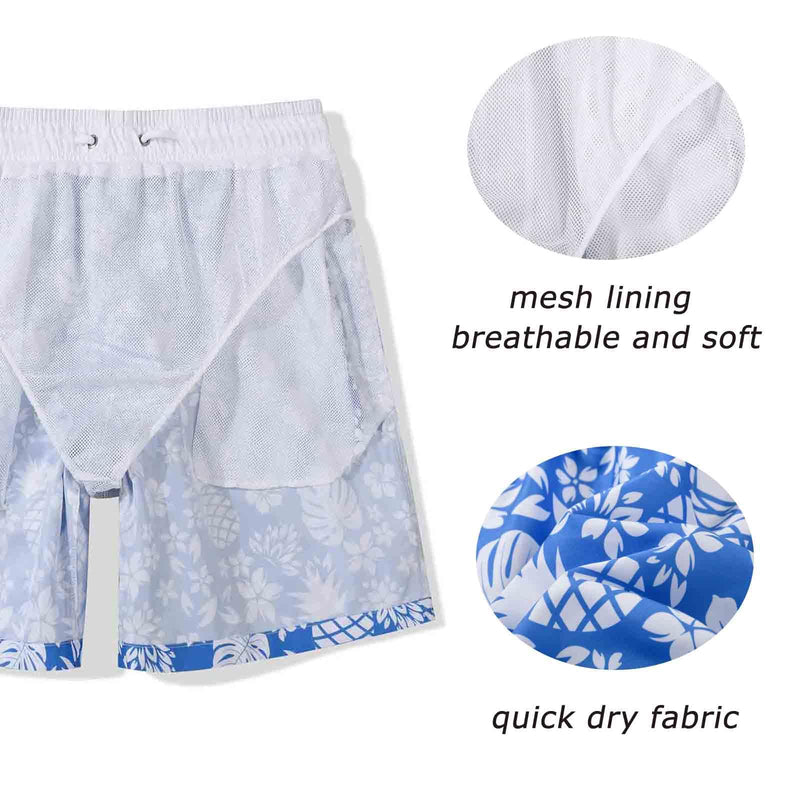 SUNDAY ROSE Mens Swim Trunks with Mesh Lining Quick Dry Swim Shorts Bathing Suit for Men Blue White/ Blue/ Beige Pineapple Small - BeesActive Australia