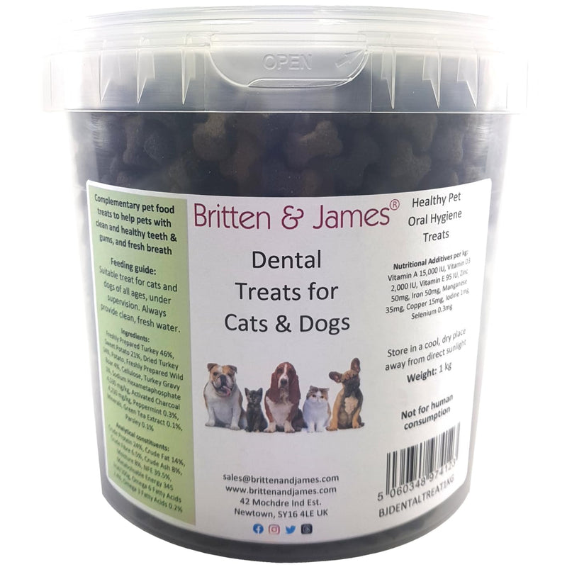 Britten and James Dental Treats for Dogs and Cats (1kg tub). 100% Natural Grain-Free Treats for Oral Hygiene, Fresh Breath, Teeth Cleaning, Healthy Gums and Plaque Removal Dental support
