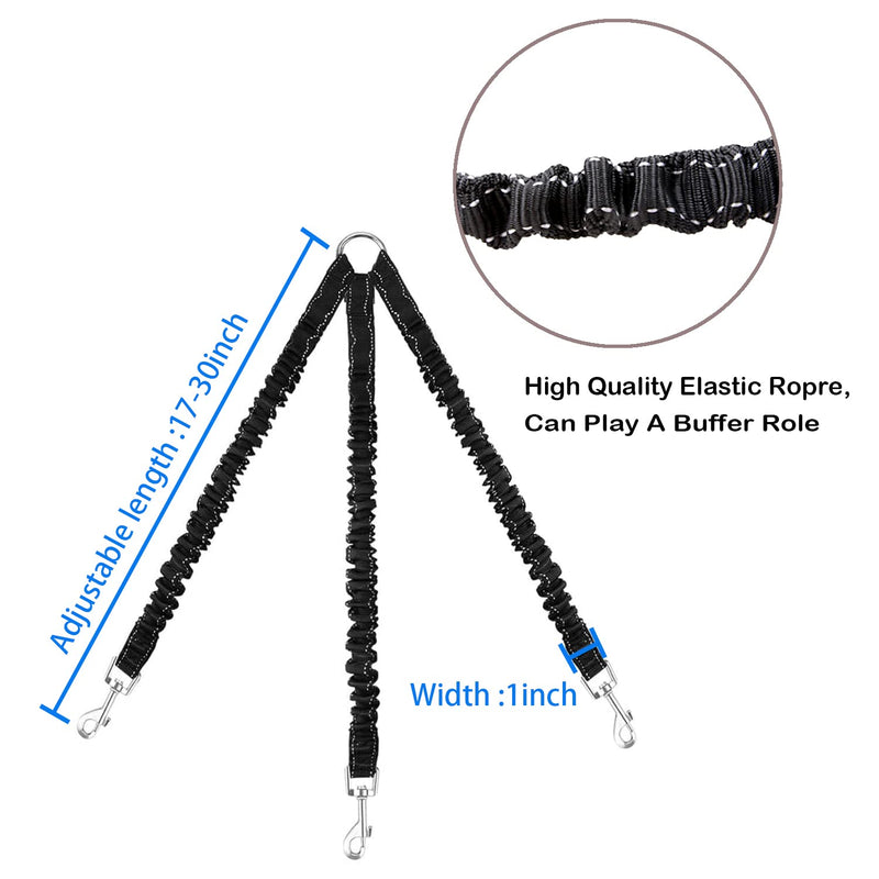 3 Way Dog Leash Coupler Heavy Duty No Pull Multiple Double Tangle Free Trio Nylon Bungee Cord Stretchy Sturdy Pups Lead for Small Medium Dogs Training Walking Doggy Puppy - BeesActive Australia
