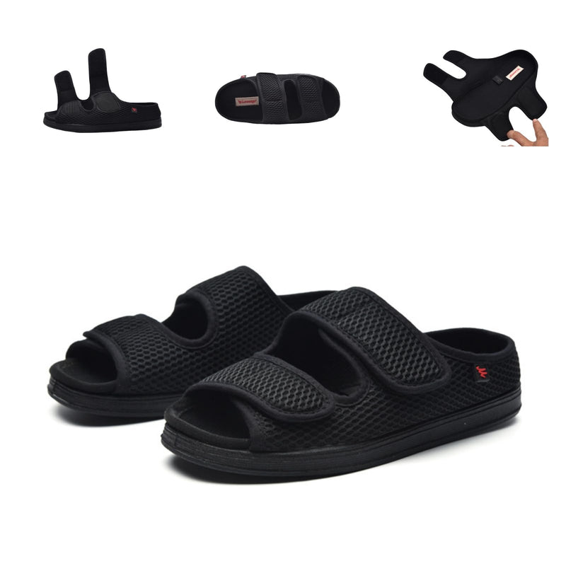 Extra Wide Diabetic Foot Shoes,Unisex for Swollen Feet,Adjustable Slippers,Men's Diabetic Sandals for Obesity,Hallux Valgus,Plantar Fasciitis,Arthritis,Black 10 Black - BeesActive Australia