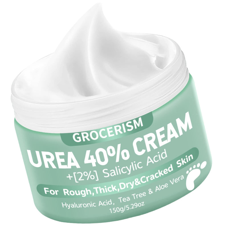 Grocerism Urea Cream 40 Percent For Feet Plus 2% Salicylic Acid 5.29 oz || Foot Cream and Hand Cream Maximum Strength with Hyaluronic Acid,Tea Tree,and Aloe Vera For Deep Moisturizes,Callus Remover 5.29 Ounce (Pack of 1) 40%