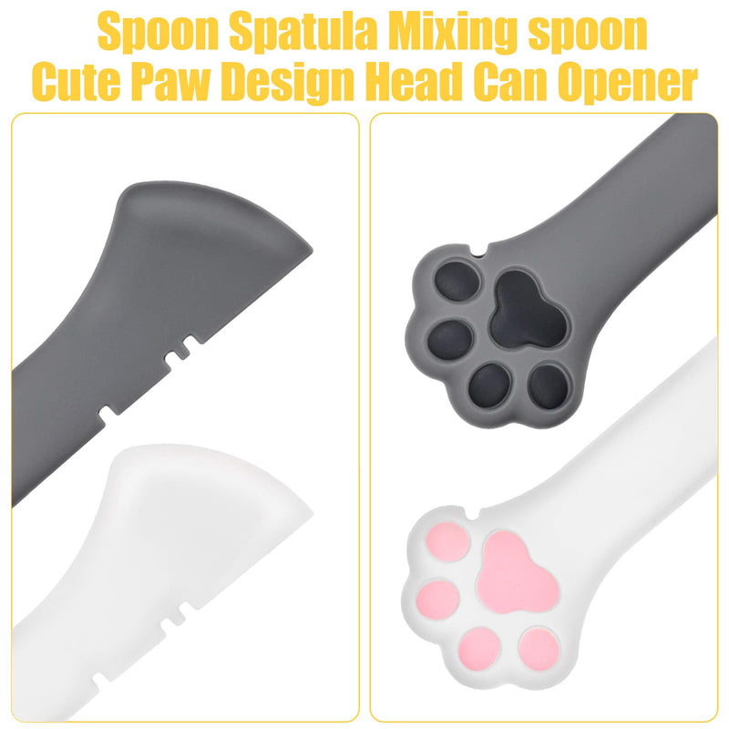 2 Pcs Dog Cat Food Spoon Cute Paw Cat Food Spoon Cat Wet Food Spoon Silicone Pet Food Can Opener Spatula Scoop Mixing Spoons Mini Spatula for Pet Canned Food Small Feeding Jars Spatulas (Gray, White) - BeesActive Australia