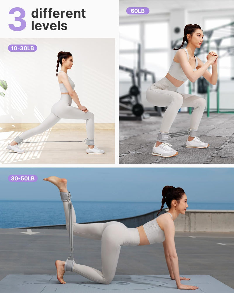 YOTTOY Ankle Resistance Bands with Cuffs, Adjustable Ankle Straps for Leg & Glute Workout, Butt Exercise Bands for Cable Machines Women, Perfect for Hip Fitness & Booty Training Grey - BeesActive Australia