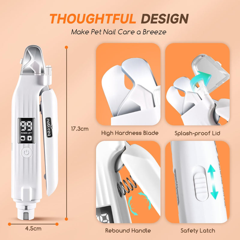 Nobleza claw grinder for dogs and cats, claw scissors 2 in 1 with 2 LED lights, electric claw trimmer with LED display for pets, nail scissors with protective cover for medium small dogs - BeesActive Australia