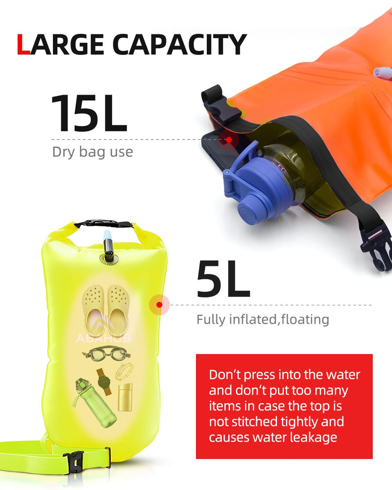 Abahub Swim Bubble Safety Tow Float Achieve Be Bright, Be Seen, Be Safer for Open Water Swimmers and Triathletes During Outdoor Swimming High Visibility Buoy Orangegreen 15L - BeesActive Australia