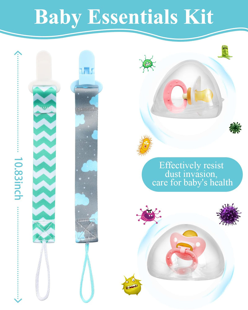 Pacifier Case, Holder for Traveling Baby Essentials Set - BPA Free Green + Gray
