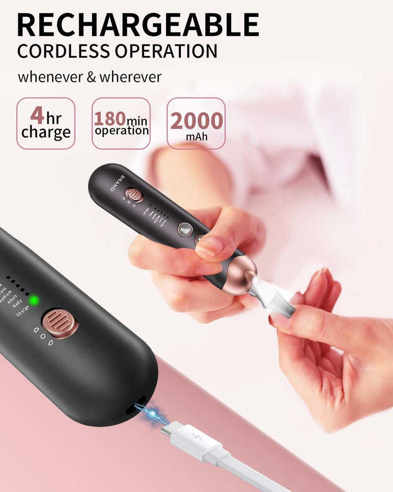 Professional Manicure Pedicure Kit, Cordless Electric Nail File Set, Rechargeable Pedicure Tools for feet, 5 Speeds Hand Foot Care Nail Drill for Thick Nail Toenail Cuticle Women Men Baby Pets Black