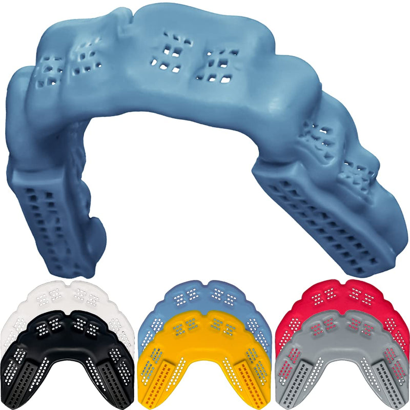 Bulletproof: World’s Thinnest Most Breathable Mouthguard is 3X Stronger! BJJ Lacrosse Football Basketball MMA Wrestling Hockey Rugby Boxing Men Sports Mouth Guard Grinding Teeth Adult Youth Braces Retro Blue Gray
