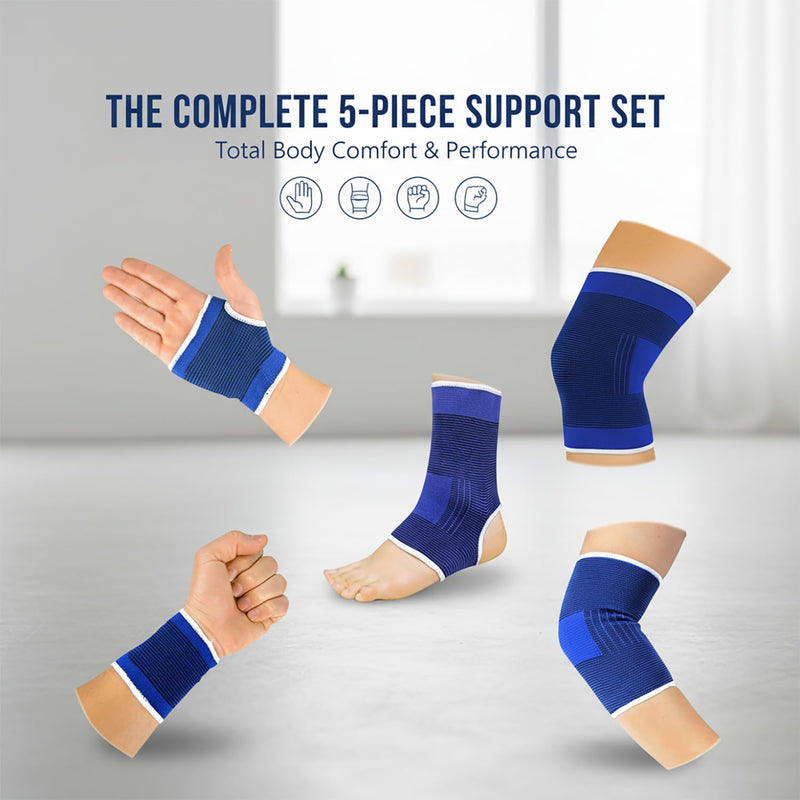 BNYD 10-Piece Compression Support Brace Set for Knee, Elbow, Wrist, Palm & Ankle — Full Body Pain Relief, Sports Injury Protection, Joint & Muscle Support for Men & Women (5 Pairs) - BeesActive Australia