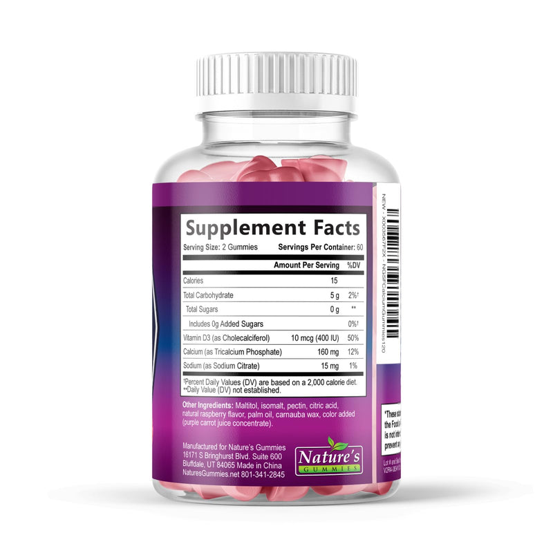 Calcium Supplement Gummies - Sugar Free Calcium Gummy with Vitamin D3 for Best Absorption - Supports Immune Health, Bones & Teeth - Nature's Calcium Chews for Women & Men - Berry Flavor - 120 Gummies 120 Count (Pack of 1)