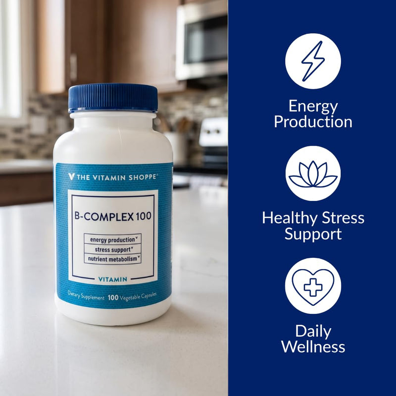 The Vitamin Shoppe B-Complex 100 - Complete B Vitamin Formula | Energy Metabolism & Nervous System | 300 Veggie Caps | High Potency 1 Count (Pack of 1)