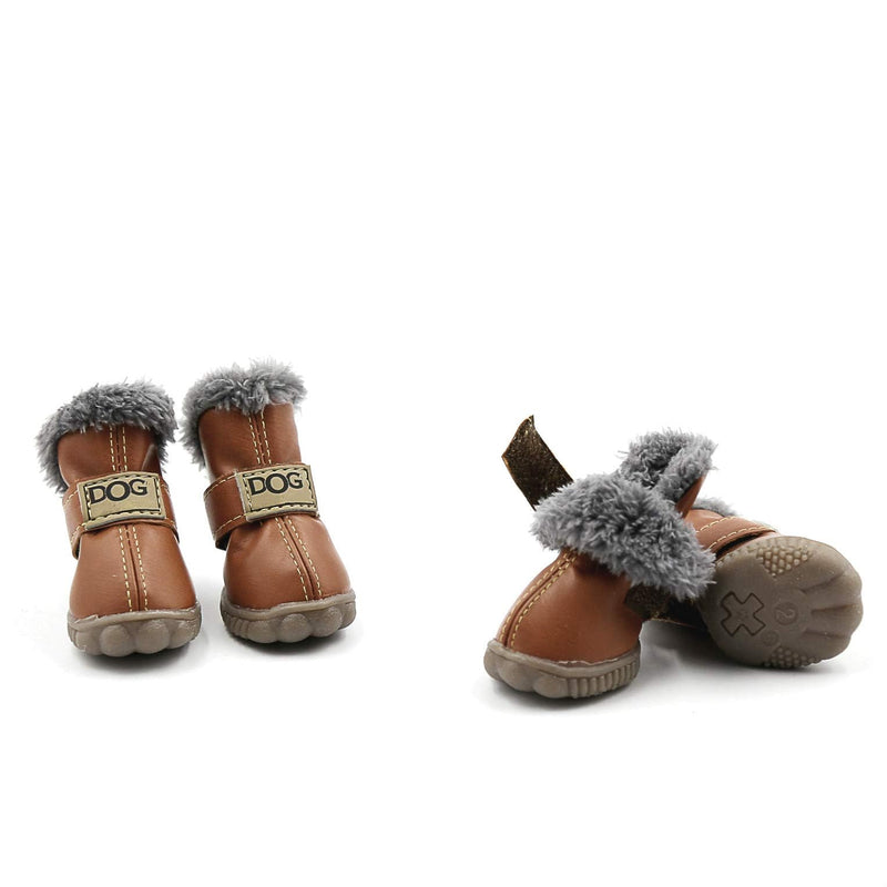 Various Size Soft Small Pet Winter Dog Boots Skidproof Soft Snowman Winter Warm Anti-Slip Sole Paw Protectors for Little Puppy Shoes 4PCS (L, Brown) L - BeesActive Australia