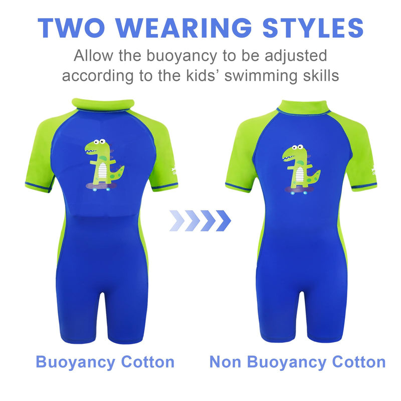 Gogokids Floatation Swimsuit One Piece Swimwear Float Suit Swim West, Toddler Bathing Suit Rash Guard with Arm Floaties Skateboarding Dinosaur 6