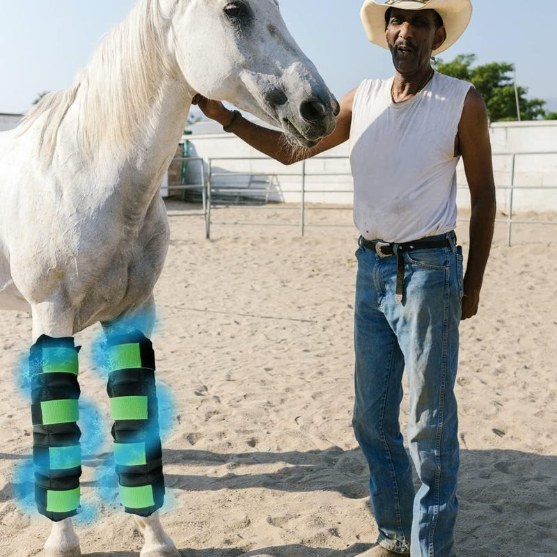 Horse Ice Boots – Cooling Gel Leg Wraps for Hock, Knee, Ankle & Hoof Pain Relief – Reusable Hot & Cold Therapy Wraps with 2 Freeze Gel Packs – Anatomical Fit, Adjustable Wrap for Equine Recovery Green