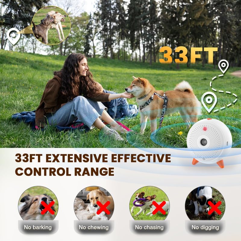 Dog Bark Deterrent Devices, Indoor Barking Dog Deterrent, 33FT Anti BarkingDevice for Dogs, Indoor Bark Control for Dogs Rechargeable BarkBox Stop Barking, White