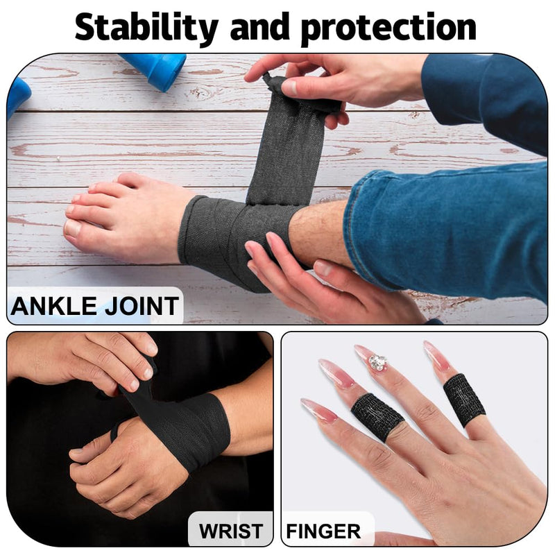 12 rolls of black self-adhesive bandage, 2.5cm x 4.5m/5.0cm x 4.5m/7.5cm x 4.5m/10cm x 4.5m adhesive bandage, bandages for pets, dog bandages for first aid for sports injuries - BeesActive Australia