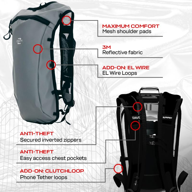 RAVERUNNER® Clear Hydration Pack – Festival-Approved Hydration Backpack Clear with 2L Bladder – Lightweight Clear Water Backpack for Festival Entry – Bounce-Free Clear Hydropack for Raves