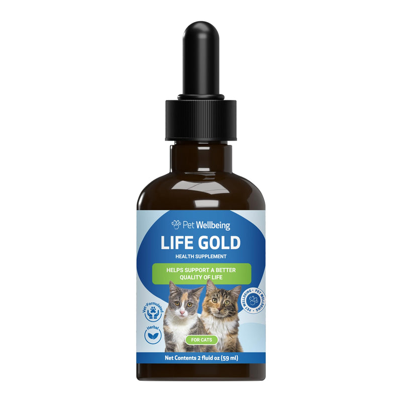 Pet Wellbeing Life Gold for Cats - Immune Support, Antioxidants, Detoxification, Cellular Health, Astragalus, Blessed Thistle, Sheep Sorrel - Veterinarian-Formulated Herbal Supplement 2 oz (59 ml) 2oz - BeesActive Australia