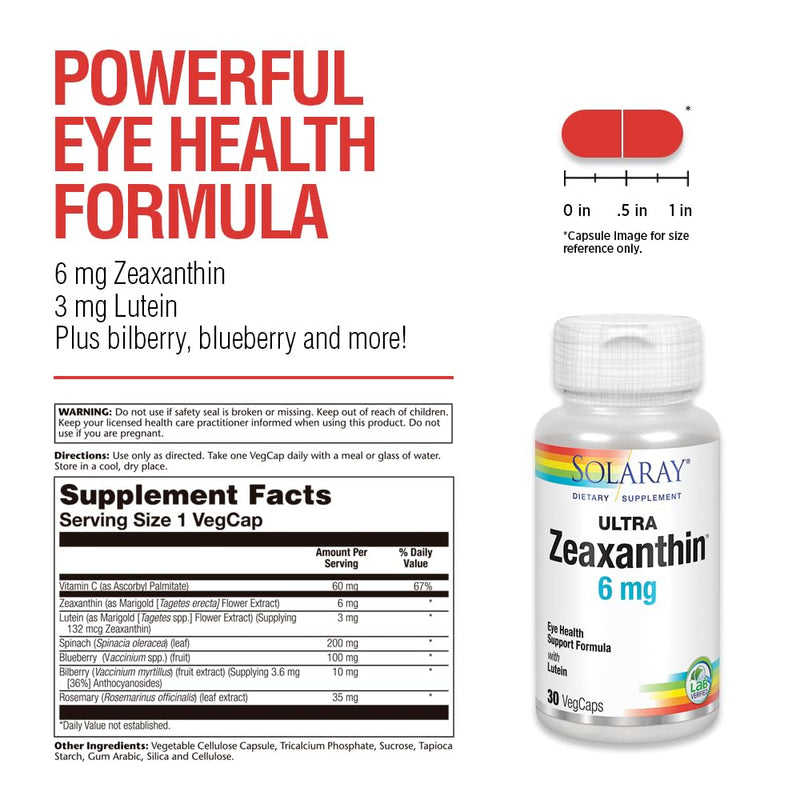 SOLARAY Ultra Zeaxanthin 6 mg, 30 Capsules | Eye & Macular Health Support, Zeaxanthin, Lutein, Bilberry & Blueberry, 30 Servings, Lab Verified