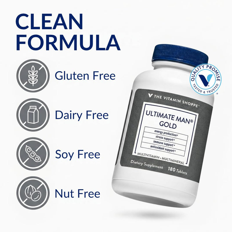 The Vitamin Shoppe Brand Ultimate Man Multivitamin, 180 Tablets | Daily Multivitamin for Men With Vitamins, Minerals & Antioxidants for Energy, Immune & Overall Wellness Support, Gluten Free 180 Count (Pack of 1)
