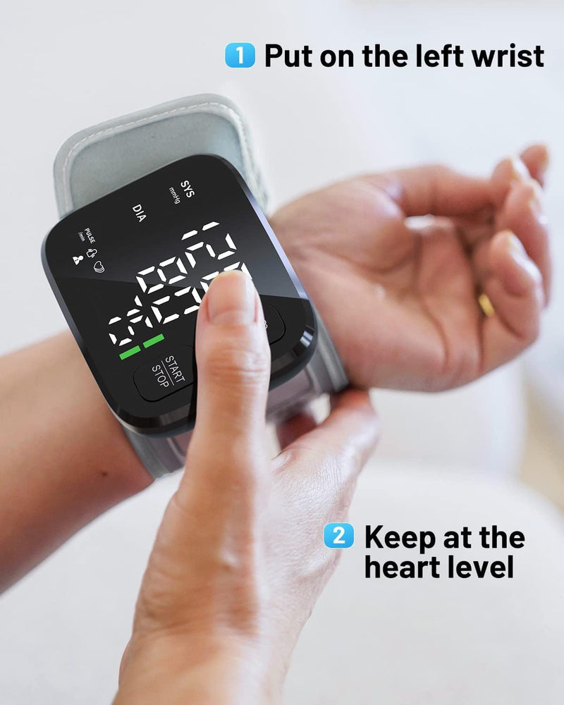 Blood Pressure Monitor LED Backlit Display Automatic Wrist Cuff Blood Pressure Monitors for Home Use 120x2 Reading Memory with Carrying Case, Black - BeesActive Australia