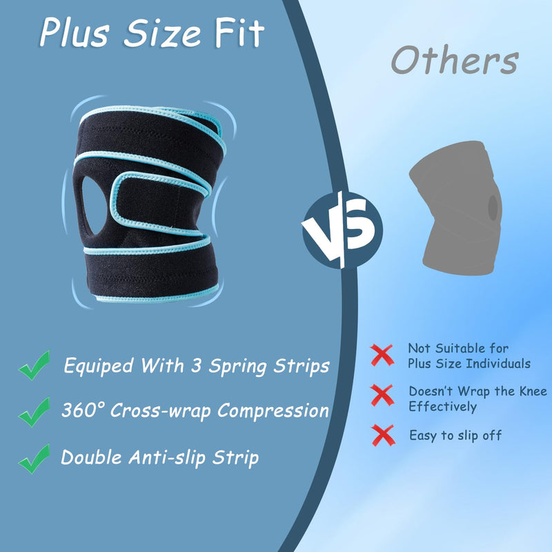 King Mills Extra Large Knee Brace Support to Knee Pain, Arthritis or Meniscus Tear. Adjustable Plus Size Knee Brace for Women and Men, Adult 2XL, Blue Black. XX-Large