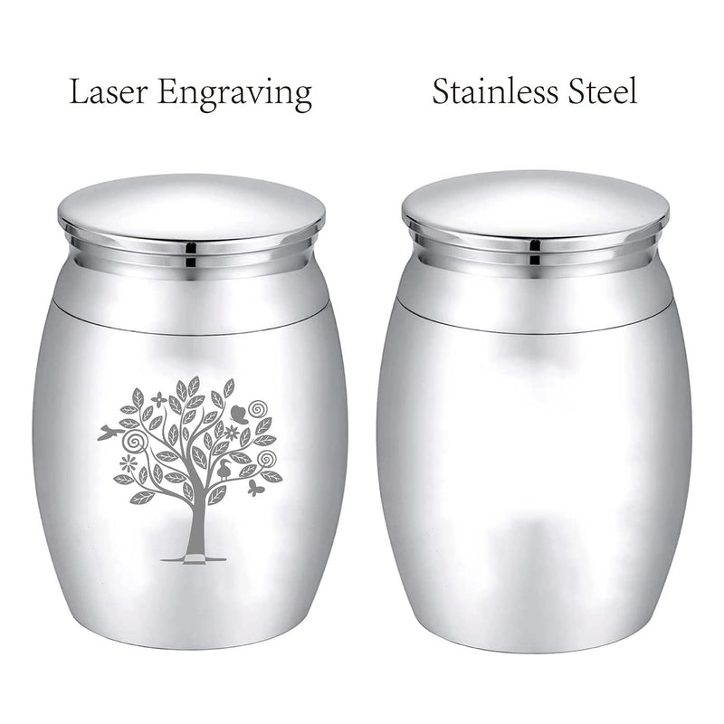 CREATCABIN Small Keepsake Urn Tree of Life Mini Urns for Ashes Miniature Funeral Container Glass Engraving Stainless Steel For People Family Friends Pet Memorial Silver 40x30mm Splitter Tree of Life - BeesActive Australia