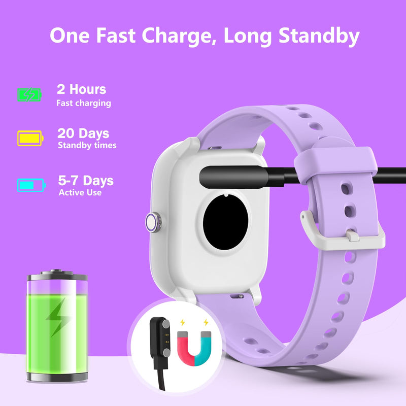 Kids Wach for Girls Boys 6-15 Year Old - Smart Watch for Kids 1.8" Fitness Tracker,No Phone needed,Pedometer Sleep Monitor Heart Rate Waterproof,Puzzle Game for Girls Boys Teens Birthday Gift (Purple) Purple - BeesActive Australia