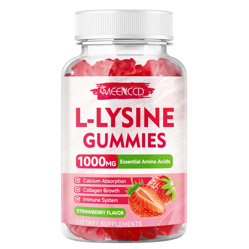 L-Lysine 1000mg Gummies, Lysine Supplement for Adults & Kids, Essential Amino Acid Supplement for Oral & Lips Health, Boost Immune & Calcium & Collagen, Sugar-Free, Strawberry Flavor, 60 Count 60 Count (Pack of 1) - BeesActive Australia