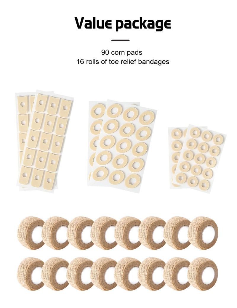 Broken Big Toe Little Toenail Protectors Women Men，Runners Big Toe Caps Covers Bandage，Toe Guards for Feet Sleeve，Toe Cushions for Pain Relief，Ingrown Toenail Treatment，Corn Removers for Toes 16 Rolls Toe wraps +90 Corn Pads Khaki