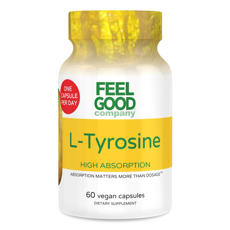 Feelgood Company L-Tyrosine with Vitamin B6 (P-5-P), 1000 mg, Mental Alertness and Cognitive Function Support, 60 Capsules, 2 Month Supply