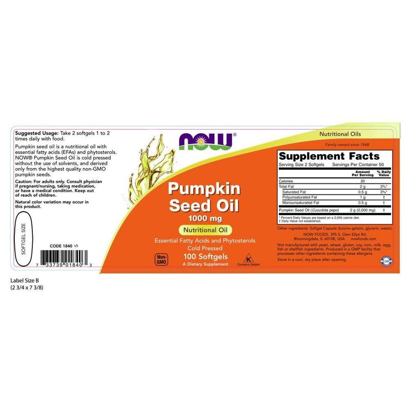 NOW Pumpkin Seed Oil 1000 mg,100 Softgels