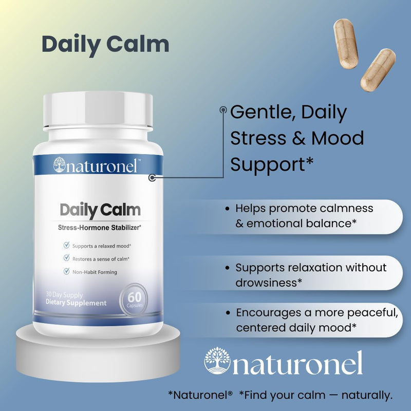 Daily Calm – Stress Relief Supplement - Feel Calm and Relaxed - Supports Mood & Mental Focus - Magnesium, GABA, Ashwagandha, Rhodiola, Lemon Balm & Chamomile - Eases Tension & Nervousness (1) 1