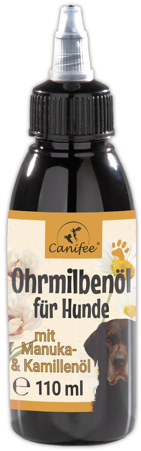 Canifee - Ear drops for dogs ear mite oil dog with manuka oil for yeast fungus and ear mites dog, 110ml bottle with finely adjustable dosing head, natural care oil against inflammation ear mite oil 110ml - BeesActive Australia