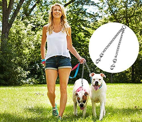 Metal Double Dog Lead, Double Ended Metal Lead for Dogs, Durable Dog Chain for Two Dogs, 2 Way No Tangle Coupler Double Pet Dog Chain Lead Leash for Walking Training (4.0mm*70cm) - BeesActive Australia