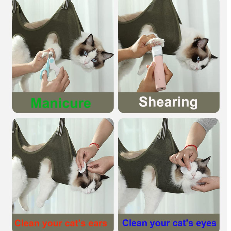 Qrity 1 piece cat grooming bag, hammock harness, dog grooming hammock set with S hooks, for grooming, dogs and cats nail trimming - S green - BeesActive Australia