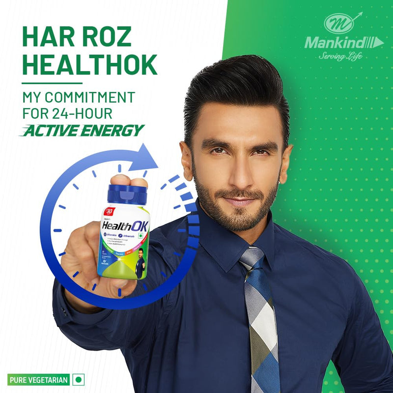 Mankind Health Ok With Multivitamin, Multimineral and Amino Acids, Helps Improve Energy, Maintains Overall Health, Builds Immunity, 30 Tablets