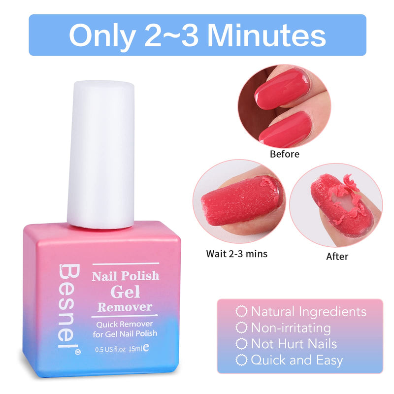 Gel Nail Polish Remover 5 Pack Professional Gel Polish Remover Non-Irritating Quick Easy,Nail Polish Gel Remover Tools Kit Nail File Cuticle Pusher Nail File Grit, No Need For Foil Soaking Or Wrapping 7 Piece Set
