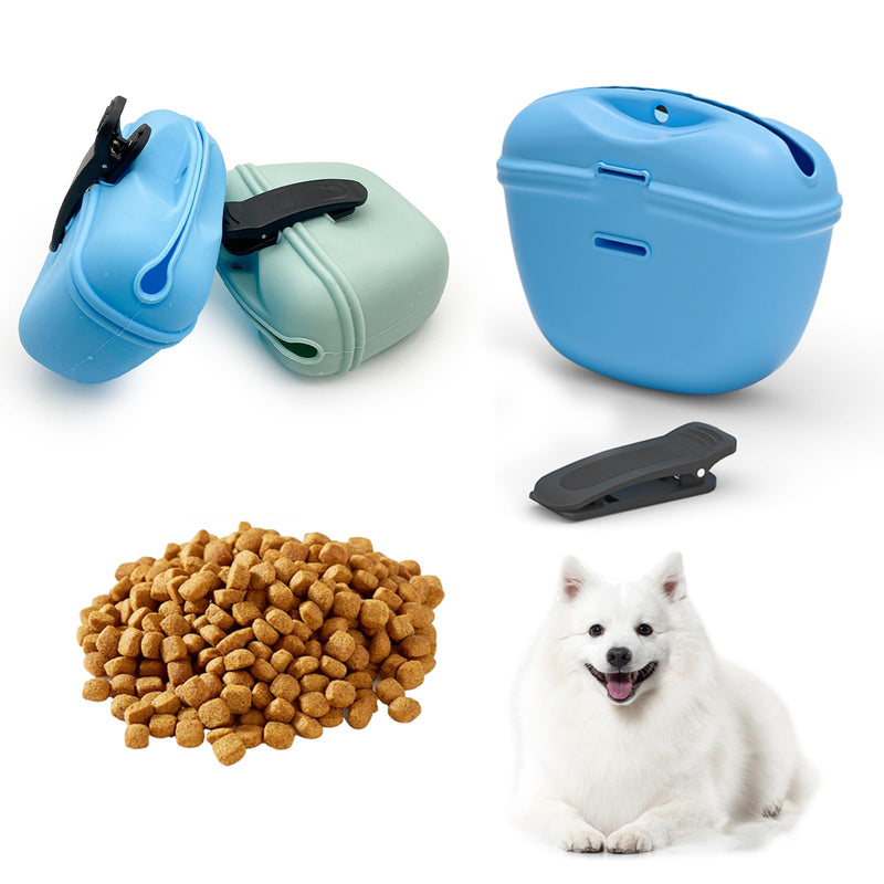 2 Pcs Silicone Dog Treat Pouch,Portable Dog Training Pouch for Treats with Magnetic Closure and Clip,Snacks and Treats to Take Along With Your Dog When Walking(Sky Blue + Light Green) - BeesActive Australia